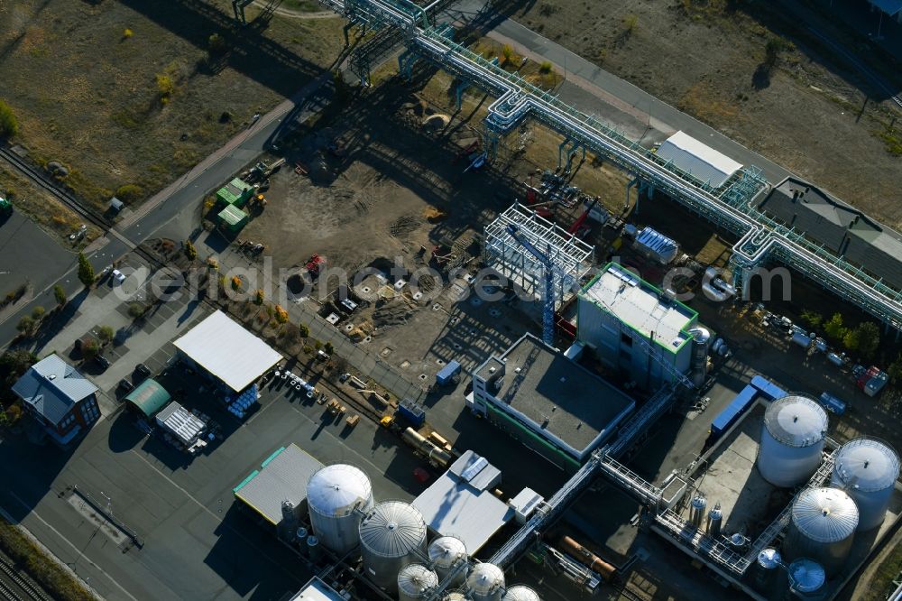 Bitterfeld-Wolfen from above - Building and production halls on the premises of the chemical manufacturers in the district Greppin in Bitterfeld-Wolfen in the state Saxony-Anhalt, Germany