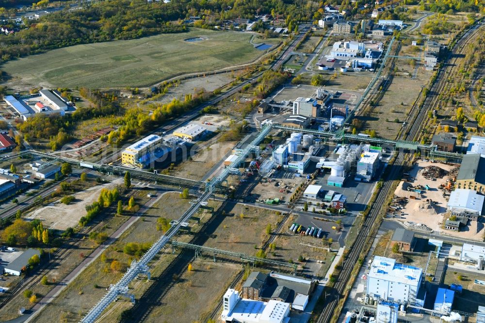 Aerial image Bitterfeld-Wolfen - Building and production halls on the premises of the chemical manufacturers in the district Greppin in Bitterfeld-Wolfen in the state Saxony-Anhalt, Germany