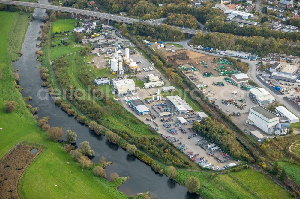 Aerial image Hattingen - Building and production halls on the premises of the chemical manufacturers Air Products GmbH An of Kost in Hattingen in the state North Rhine-Westphalia, Germany