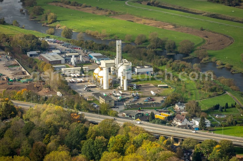 Hattingen from above - Building and production halls on the premises of the chemical manufacturers Air Products GmbH An of Kost in Hattingen in the state North Rhine-Westphalia, Germany