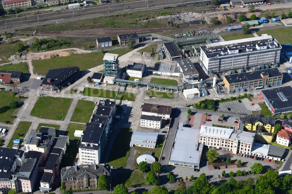 Aerial image Radebeul - Building and production halls on the premises of the chemical manufacturers of Arevipharma GmbH on Meissner Strasse in Radebeul in the state Saxony, Germany