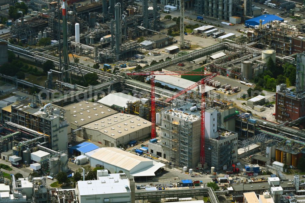 Ludwigshafen am Rhein from the bird's eye view: New construction sites, buildings and production halls on the factory premises of the chemical producer BASF in Ludwigshafen am Rhein in the state of Rhineland-Palatinate, Germany