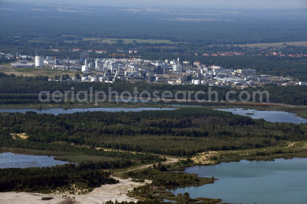 Aerial image Schwarzheide - Building and production halls on the premises of the chemical manufacturers BASF Schwarzheide GmbH on street Schipkauer Strasse in Schwarzheide in the state Brandenburg, Germany