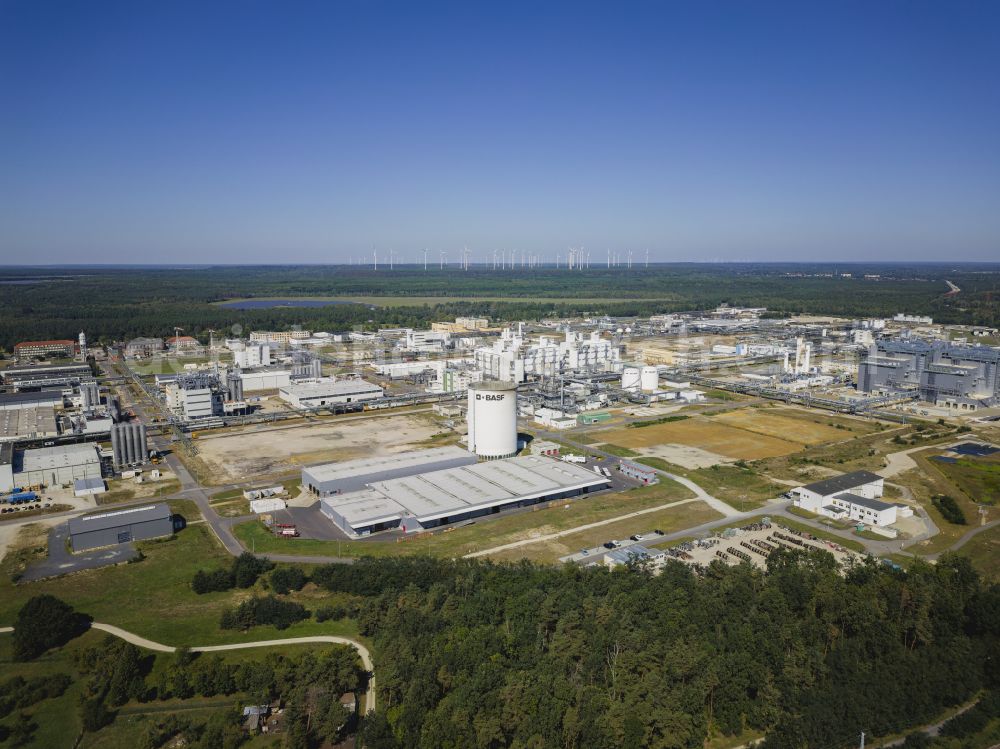 Aerial image Schwarzheide - Building and production halls on the premises of the chemical manufacturers BASF Schwarzheide GmbH on street Schipkauer Strasse in Schwarzheide in the state Brandenburg, Germany