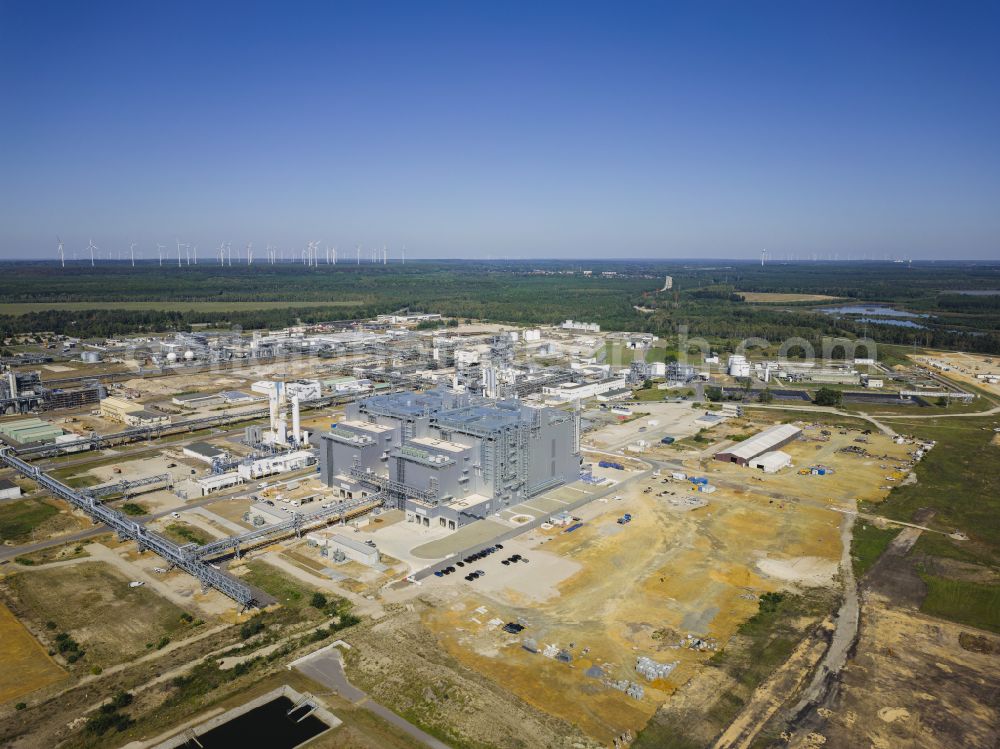 Schwarzheide from above - Building and production halls on the premises of the chemical manufacturers BASF Schwarzheide GmbH on street Schipkauer Strasse in Schwarzheide in the state Brandenburg, Germany