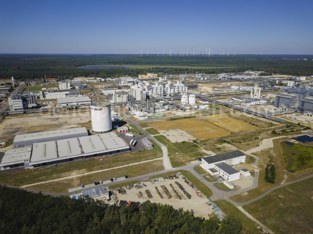 Aerial image Schwarzheide - Building and production halls on the premises of the chemical manufacturers BASF Schwarzheide GmbH on street Schipkauer Strasse in Schwarzheide in the state Brandenburg, Germany