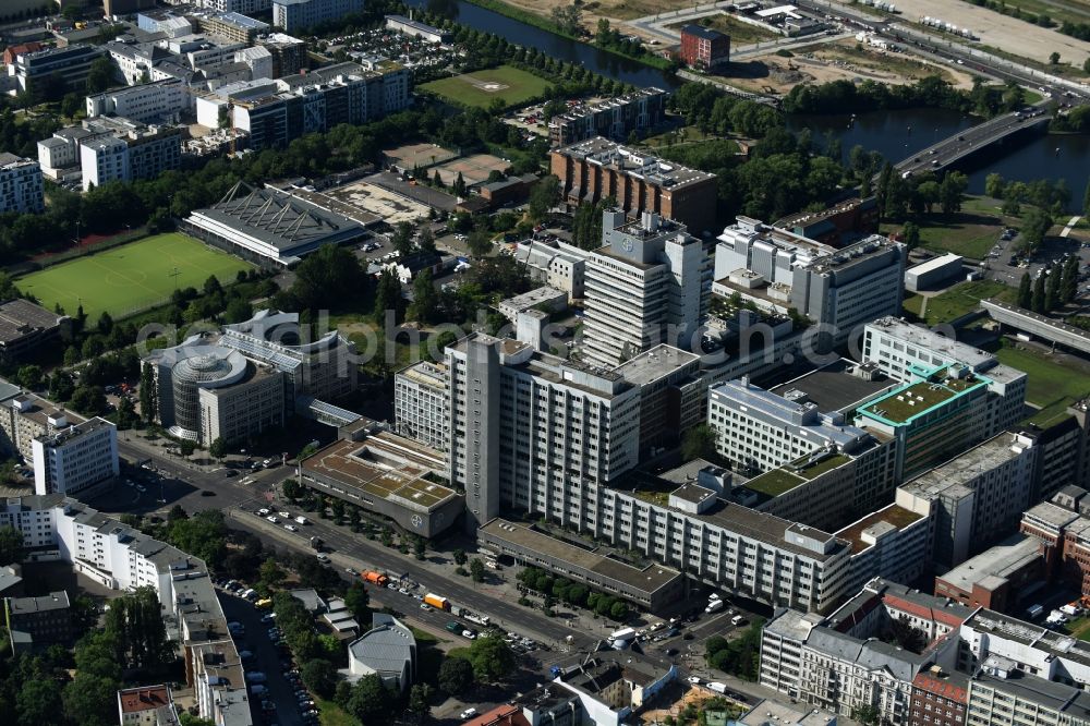 Berlin from above - Building and production halls on the premises of the chemical manufacturers of Bayer Pharma AG on Muellerstrasse in the district Wedding in Berlin, Germany