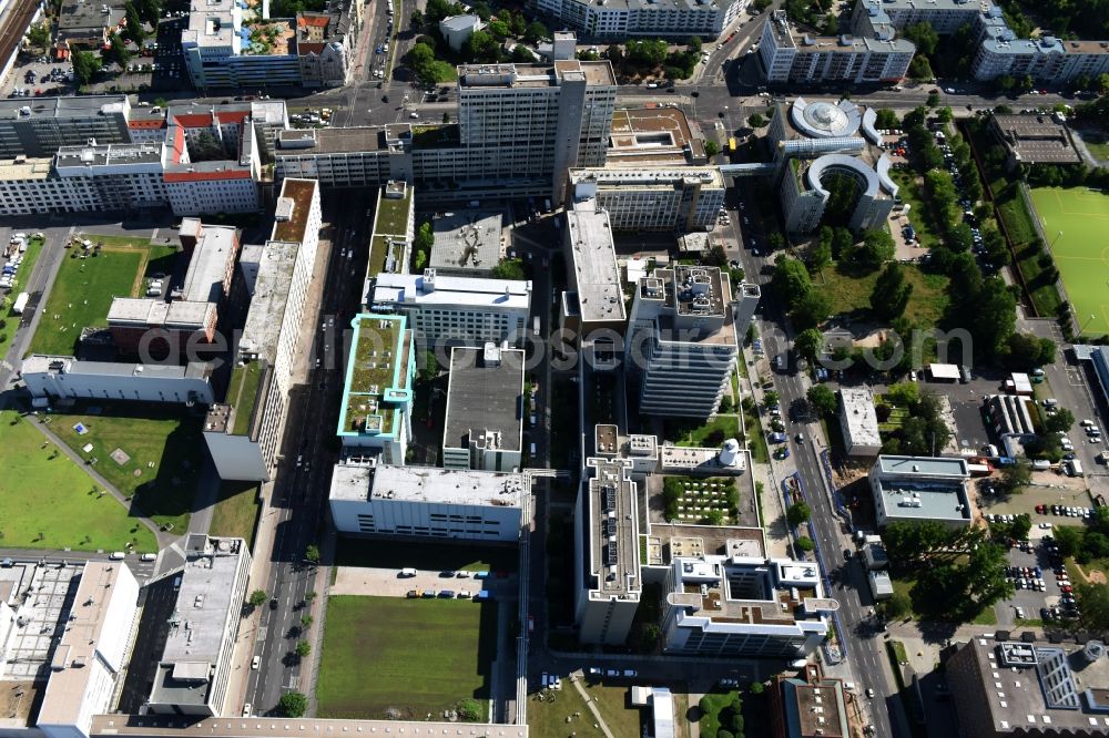 Aerial photograph Berlin - Building and production halls on the premises of the chemical manufacturers of Bayer Pharma AG on Muellerstrasse in the district Wedding in Berlin, Germany