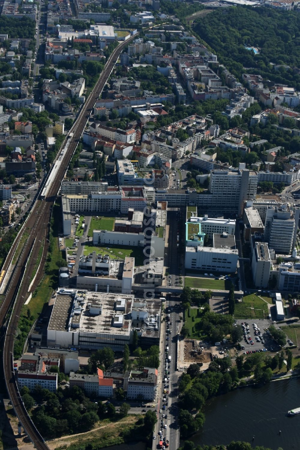 Aerial image Berlin - Building and production halls on the premises of the chemical manufacturers of Bayer Pharma AG on Muellerstrasse in the district Wedding in Berlin, Germany