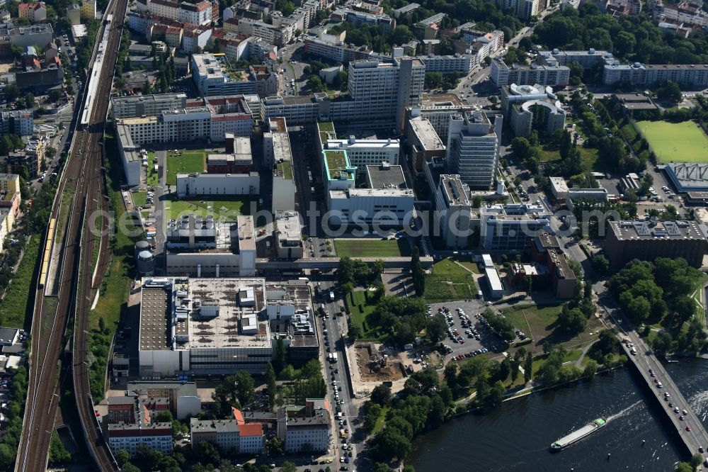 Berlin from above - Building and production halls on the premises of the chemical manufacturers of Bayer Pharma AG on Muellerstrasse in the district Wedding in Berlin, Germany