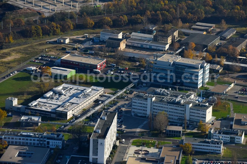 Berlin from above - Building and production halls on the premises of the chemical manufacturers Berlin Chemie AG in the district Adlershof in Berlin, Germany