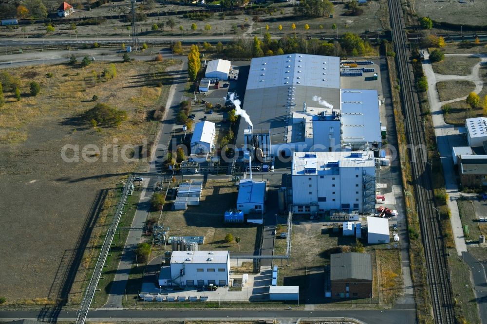 Bitterfeld-Wolfen from above - Building and production halls on the premises of the chemical manufacturers EURECAT DEUTSCHLAND GmbH in the district Greppin in Bitterfeld-Wolfen in the state Saxony-Anhalt, Germany