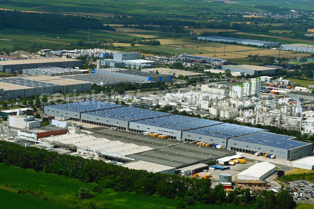 Aerial photograph Worms - Building and production halls on the premises of the chemical manufacturers Grace GmbH & Co KG in Worms in the state Rhineland-Palatinate, Germany