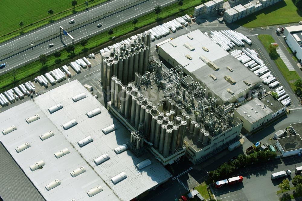 Bayreuth from above - Building and production halls on the premises of the chemical manufacturers LyondellBasell on Weiherstrasse in Bayreuth in the state Bavaria, Germany