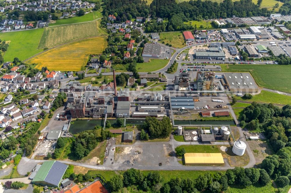 Arnsberg from above - Building and production halls on the premises of the chemical manufacturers Perstorp Chemicals GmbH in Arnsberg in the state North Rhine-Westphalia, Germany