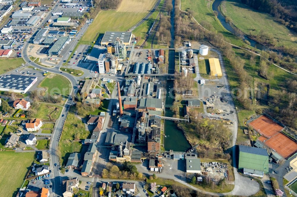 Arnsberg from above - Building and production halls on the premises of the chemical manufacturers Perstorp Chemicals GmbH in Arnsberg in the state North Rhine-Westphalia, Germany