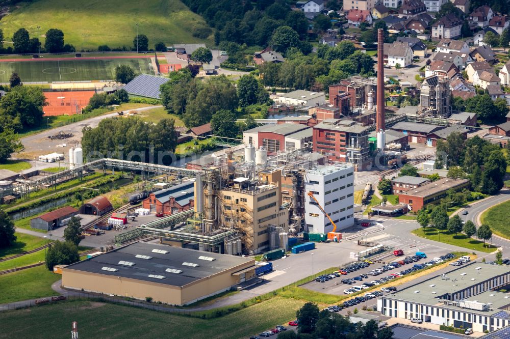 Arnsberg from the bird's eye view: Building and production halls on the premises of the chemical manufacturers Perstorp Chemicals GmbH in Arnsberg in the state North Rhine-Westphalia, Germany