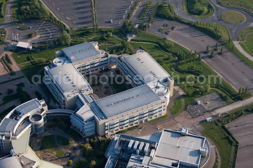 Sandwich from above - Building and production halls on the premises of the chemical manufacturers Pfizer Ltd and Discovery Park in Sandwich in England, United Kingdom