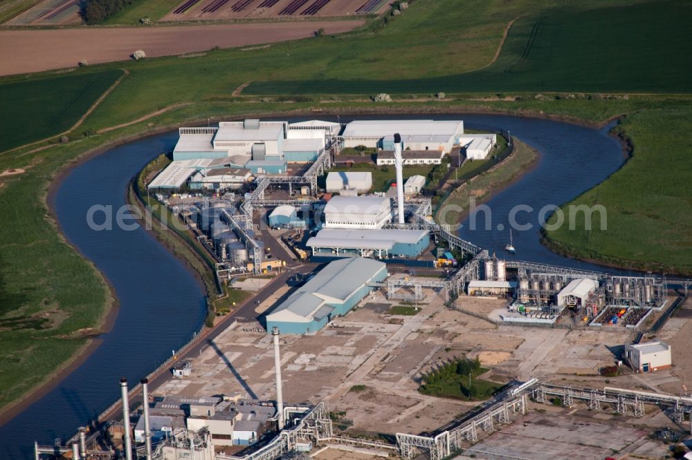 Sandwich from above - Building and production halls on the premises of the chemical manufacturers Pfizer Ltd in Sandwich in England, United Kingdom