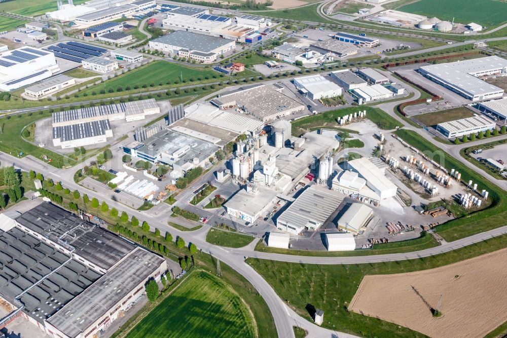 Zona Industriale Ponte Rosso from the bird's eye view: Building and production halls on the premises of the chemical manufacturers Sirmax SpA in Zona Industriale Ponte Rosso in Friuli-Venezia Giulia, Italy