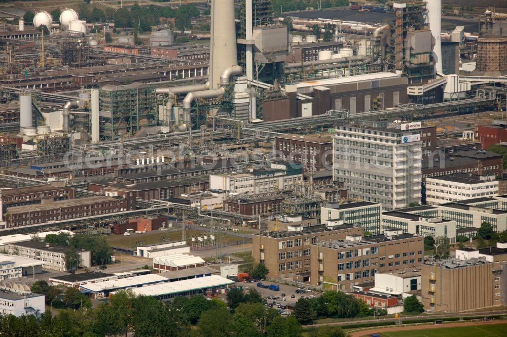 Marl from the bird's eye view: Premises of the Chemical Works, location of Degussa and EVONIK in Marl in North Rhine-Westphalia