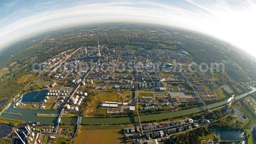 Aerial image Marl - Fish eye - Premises of the Chemical Works, location of Degussa and EVONIK in Marl in North Rhine-Westphalia