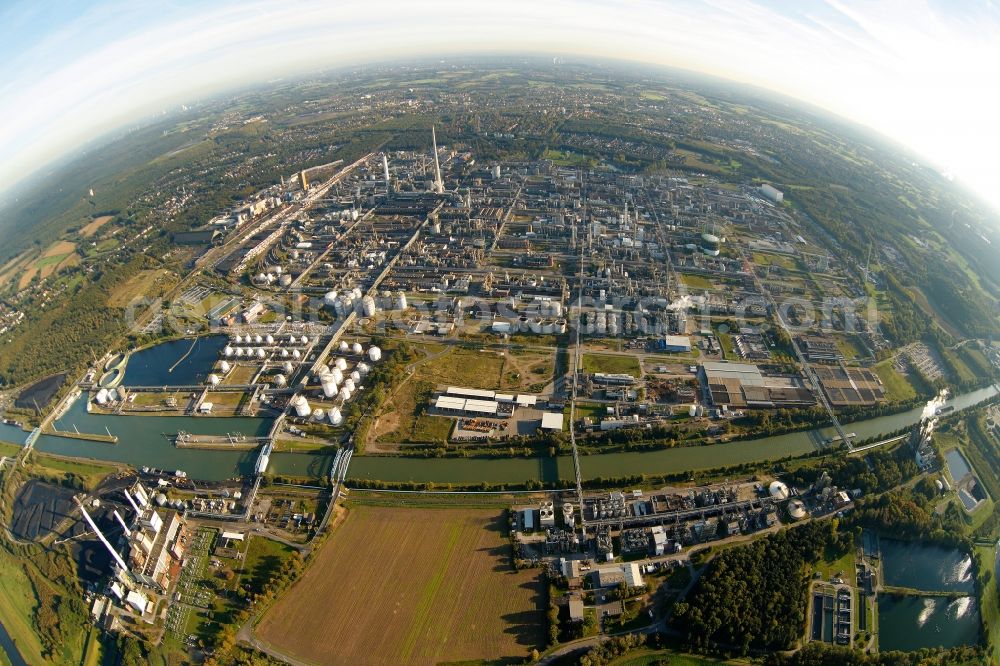 Aerial photograph Marl - Fish eye - Premises of the Chemical Works, location of Degussa and EVONIK in Marl in North Rhine-Westphalia