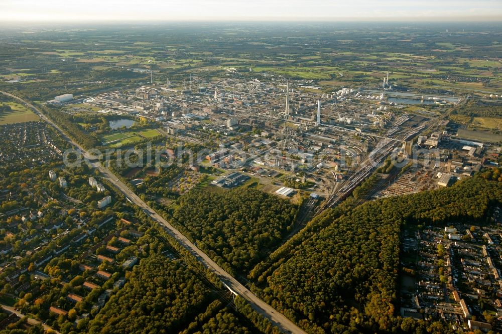 Marl from above - Premises of the Chemical Works, location of Degussa and EVONIK in Marl in North Rhine-Westphalia