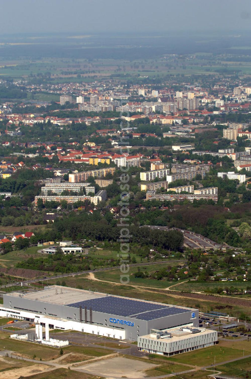 Aerial image FRANKFURT / ODER - Blick auf das Werksgelände der Conergy SolarModule GmbH & Co. KG an der Conergy-Straße 8 in 15236 Frankfurt (Oder) Tel.: +49 (0)335 52113-0