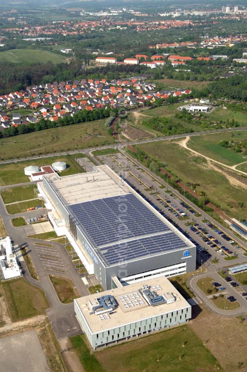 Aerial photograph FRANKFURT / ODER - Blick auf das Werksgelände der Conergy SolarModule GmbH & Co. KG an der Conergy-Straße 8 in 15236 Frankfurt (Oder) Tel.: +49 (0)335 52113-0