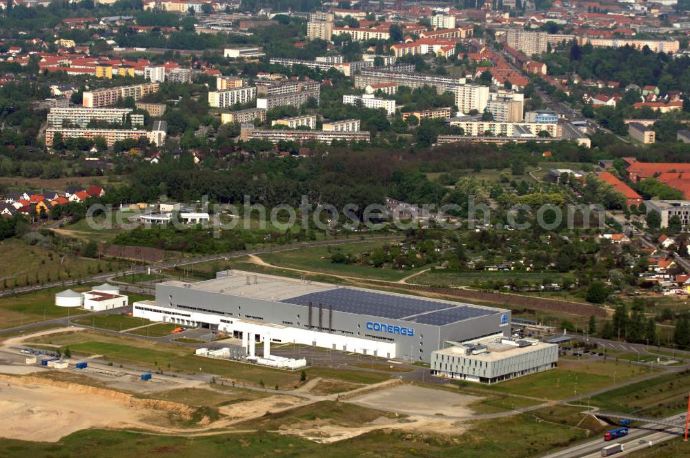 FRANKFURT / ODER from the bird's eye view: Blick auf das Werksgelände der Conergy SolarModule GmbH & Co. KG an der Conergy-Straße 8 in 15236 Frankfurt (Oder) Tel.: +49 (0)335 52113-0