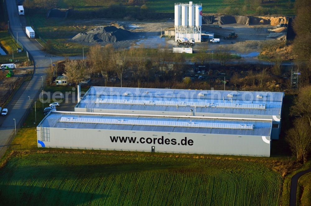 Boizenburg/Elbe from above - Building and production halls on the premises of Cordes Gruppe in Boizenburg/Elbe in the state Mecklenburg - Western Pomerania, Germany