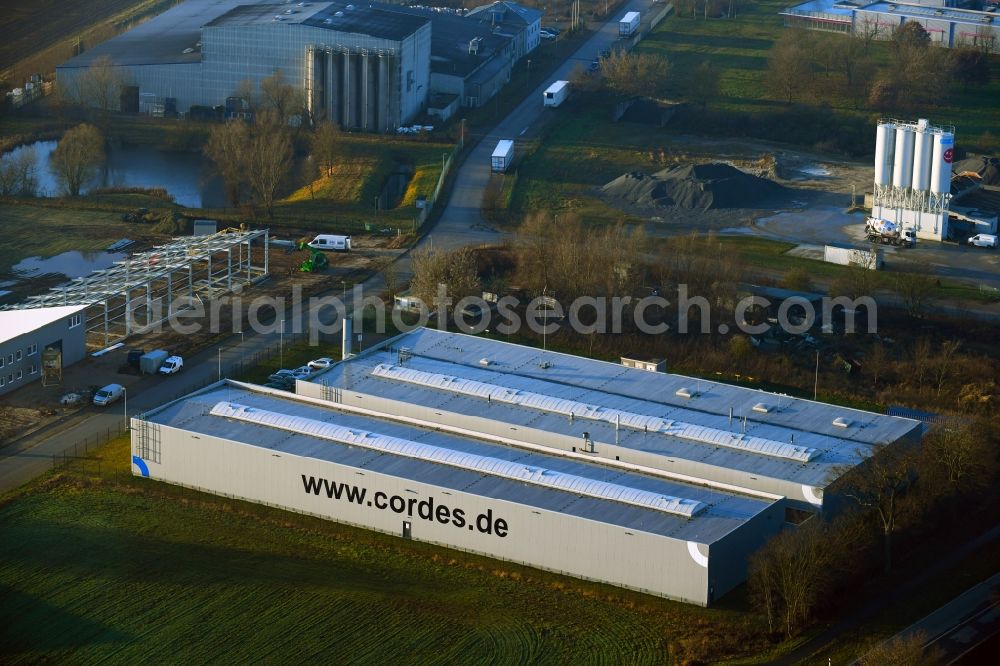 Aerial image Boizenburg/Elbe - Building and production halls on the premises of Cordes Gruppe in Boizenburg/Elbe in the state Mecklenburg - Western Pomerania, Germany