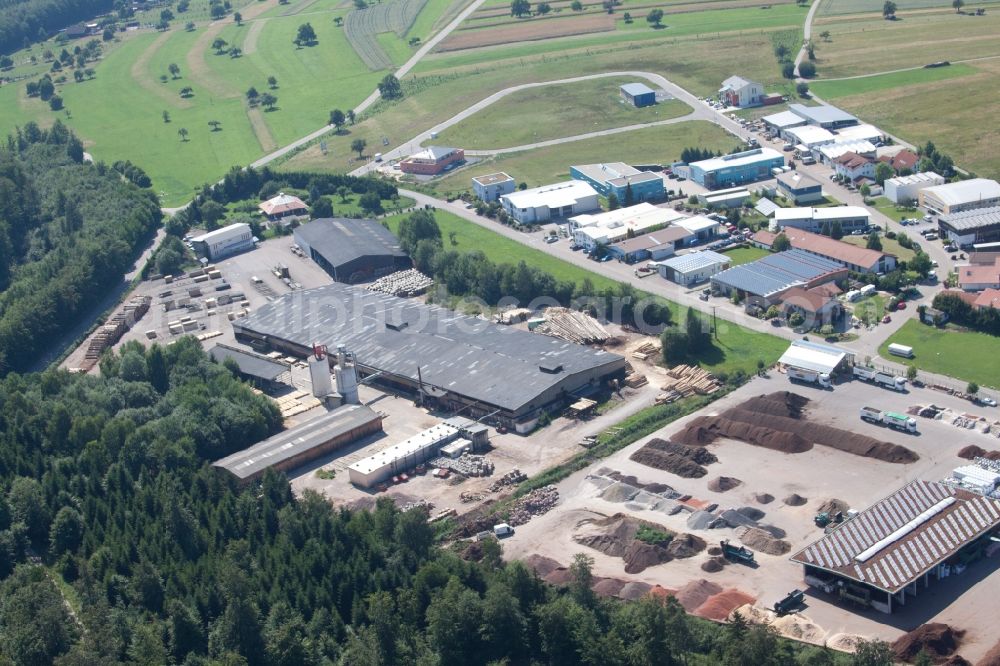 Marxzell from above - Building and production halls on the premises of corthum Nordschwarzwald GmbH - corthum Erdenwerk in the district Pfaffenrot in Marxzell in the state Baden-Wuerttemberg