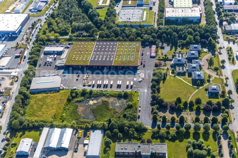 Aerial photograph Hamm - Building and production halls on the premises of DEG Dach-Fassade-Holz eG Oberster Kamp in Hamm in the state North Rhine-Westphalia, Germany