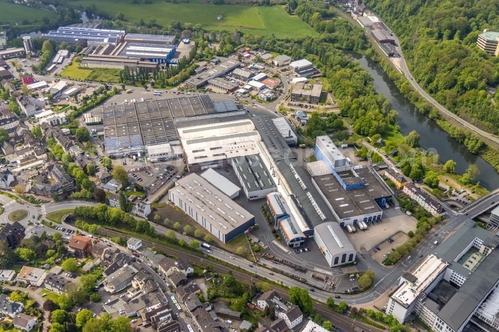 Wetter (Ruhr) from the bird's eye view: Building and production halls on the premises of Demag Cranes & Components GmbH on Ruhrstrasse in the district Volmarstein in Wetter (Ruhr) in the state North Rhine-Westphalia, Germany