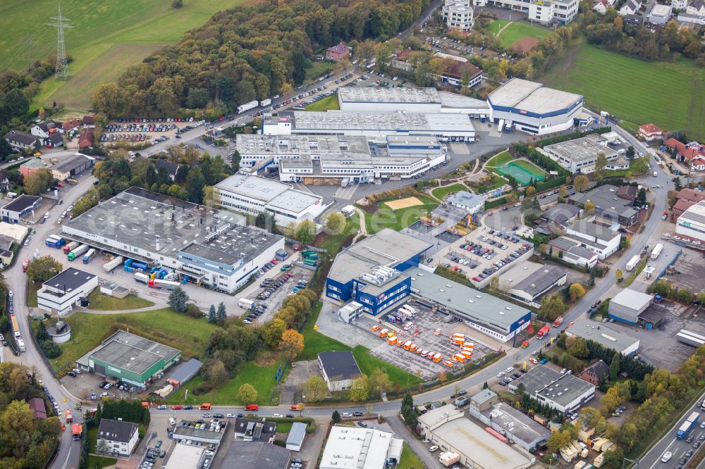 Wetter (Ruhr) from the bird's eye view: Building and production halls on the premises of of ABUS KG on at the parking place Nielandstrasse in Wetter (Ruhr) in the state North Rhine-Westphalia, Germany