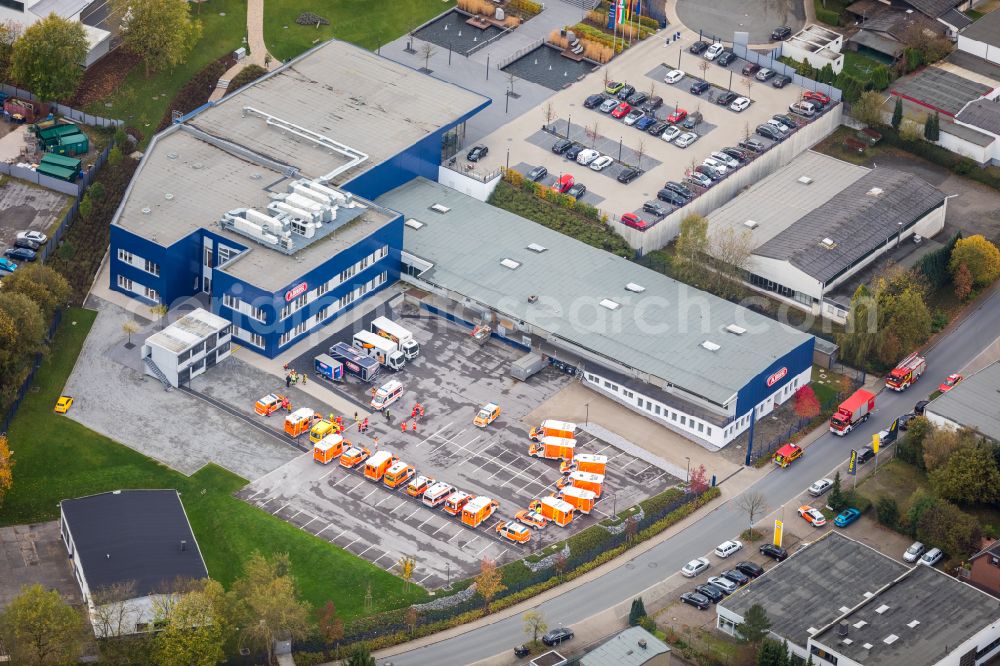 Aerial image Wetter (Ruhr) - Building and production halls on the premises of of ABUS KG on at the parking place Nielandstrasse in Wetter (Ruhr) in the state North Rhine-Westphalia, Germany