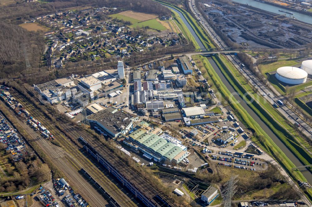 Bottrop from the bird's eye view: Building and production halls on the premises of MC-Bauchemie Mueller GmbH & Co.KG in the district Ebel in Bottrop in the state North Rhine-Westphalia