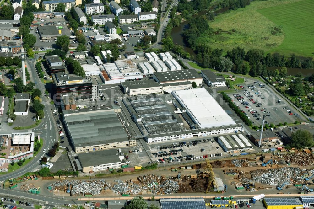 Wetzlar from above - Building and production halls on the premises of of Continental Automotive on Philipsstrasse in Wetzlar in the state Hesse, Germany