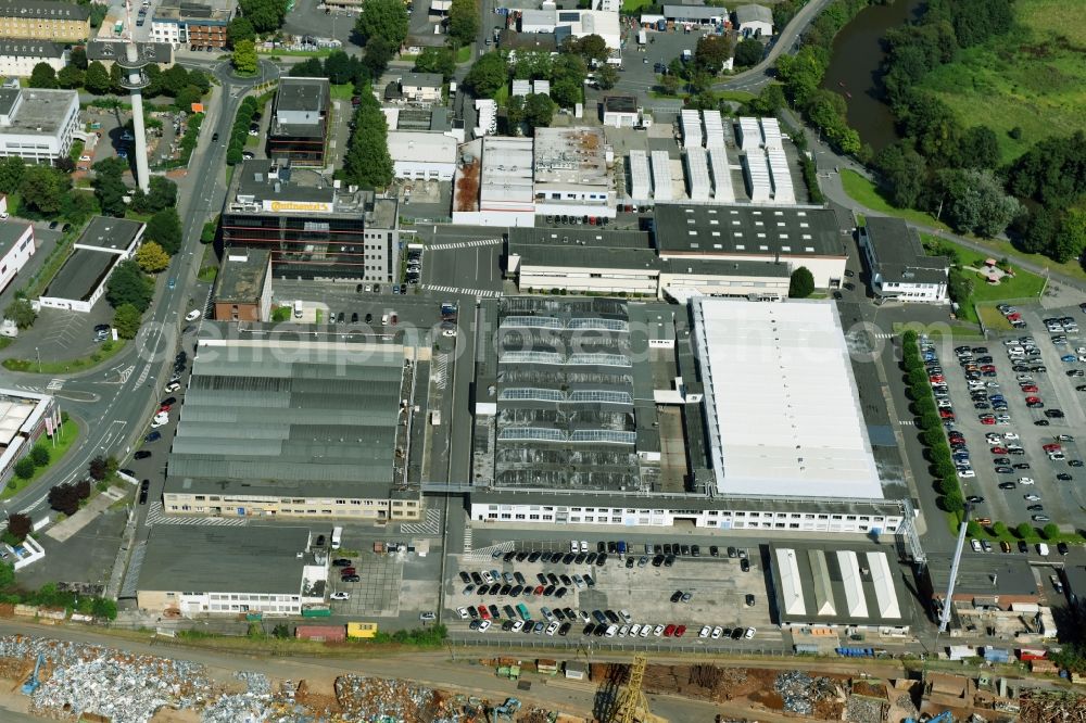 Wetzlar from above - Building and production halls on the premises of of Continental Automotive on Philipsstrasse in Wetzlar in the state Hesse, Germany