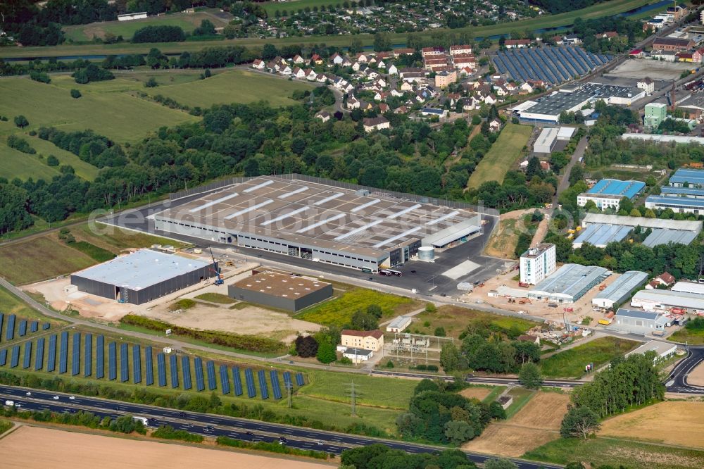 Rastatt from above - Building and production halls on the premises of of DACH Schutzbekleidung GmbH & Co. KG on Rotackerstrasse in Rastatt in the state Baden-Wurttemberg, Germany