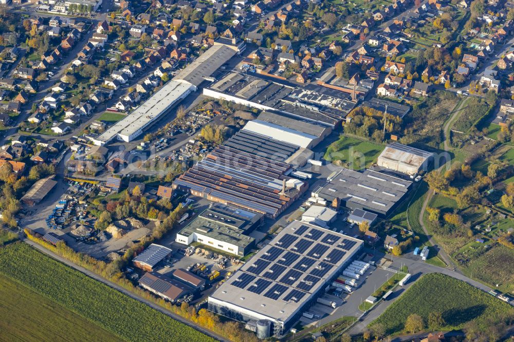 Aerial image Warendorf - Building and production halls on the premises of Kuennemeyer & Freitag Bauunternehmung GmbH on street Groneweg in the district Freckenhorst in Warendorf in the state North Rhine-Westphalia, Germany