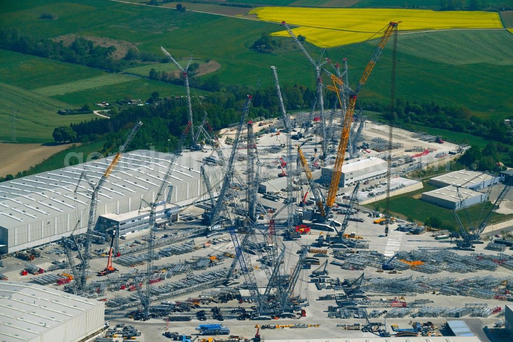 Ehingen (Donau) from above - Building and production halls on the premises of of Liebherr-Werk Ehingen GmbH on Dr.-Hans-Liebherr-Strasse in Ehingen (Donau) in the state Baden-Wuerttemberg, Germany