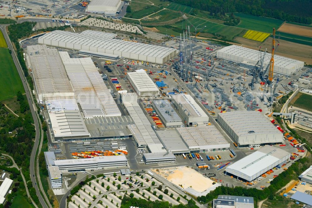 Ehingen (Donau) from above - Building and production halls on the premises of of Liebherr-Werk Ehingen GmbH on Dr.-Hans-Liebherr-Strasse in Ehingen (Donau) in the state Baden-Wuerttemberg, Germany