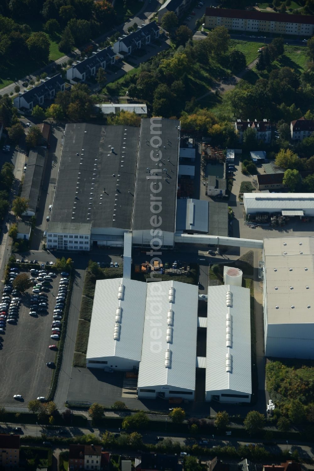 Sangerhausen from above - Building and production halls on the premises of MIFA-Bike Gesellschaft mbH in Sangerhausen in the state Saxony-Anhalt