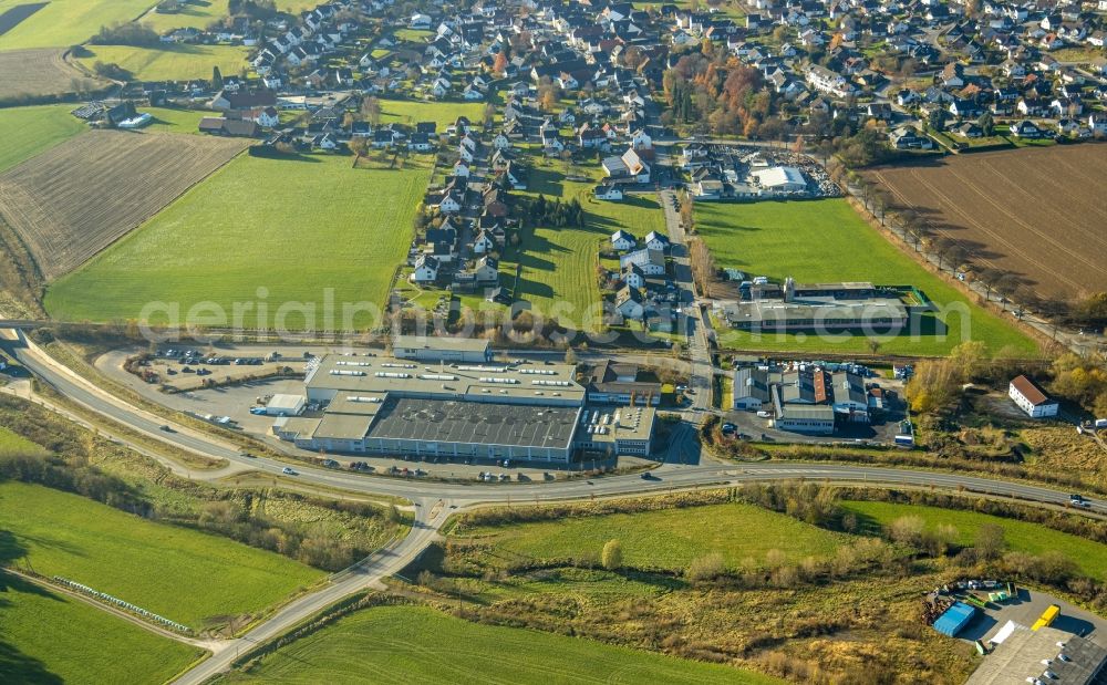 Aerial photograph Balve - Building and production halls on the premises of RICKMEIER GmbH in the district Garbecker Hammer in Balve in the state North Rhine-Westphalia, Germany