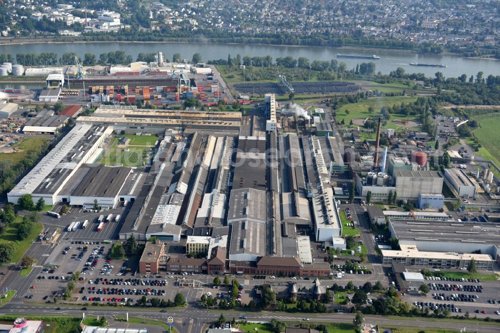 Aerial photograph Andernach - Building and production halls on the premises of of thyssenkrupp Rasselstein GmbH on Koblenzer Strasse in Andernach in the state Rhineland-Palatinate, Germany