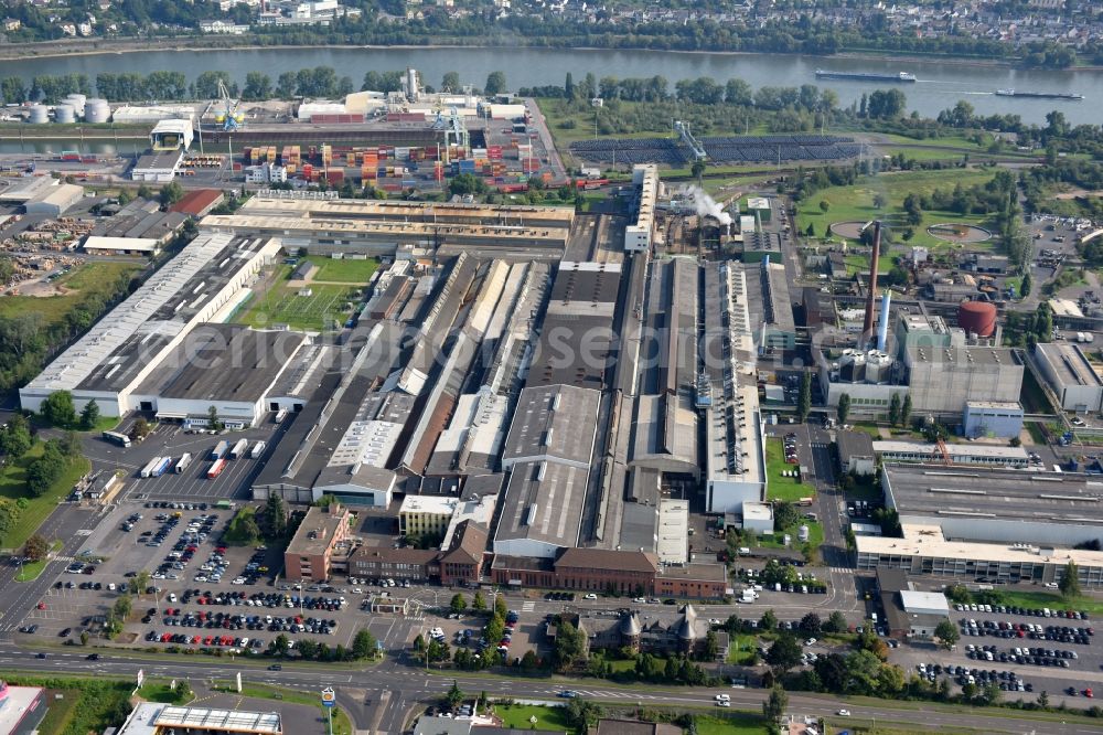 Andernach from above - Building and production halls on the premises of of thyssenkrupp Rasselstein GmbH on Koblenzer Strasse in Andernach in the state Rhineland-Palatinate, Germany