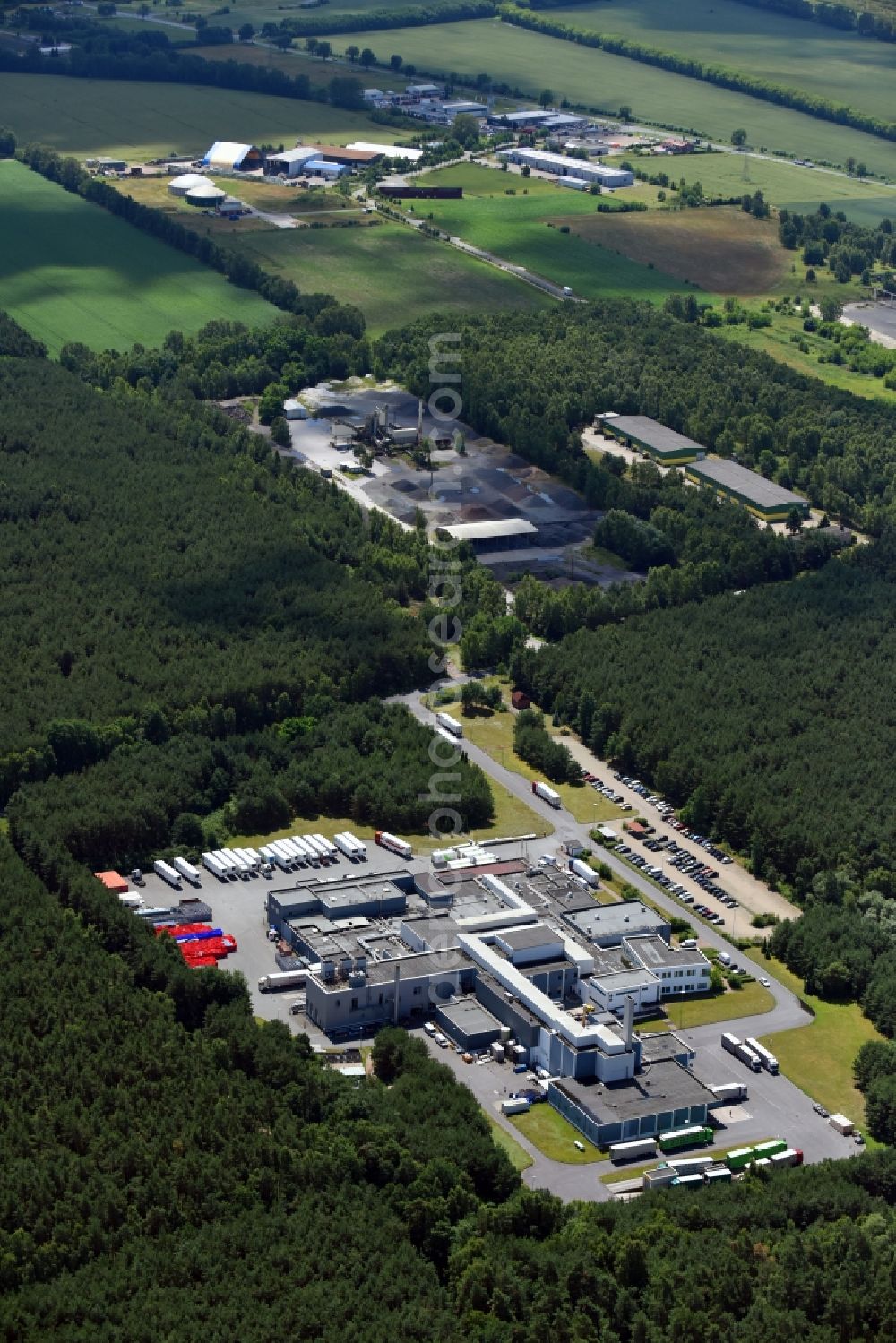 Perleberg from above - Building and production halls on the premises of of VION Perleberg GmbH on Buchholzer Chaussee in the district Quitzow in Perleberg in the state Brandenburg, Germany